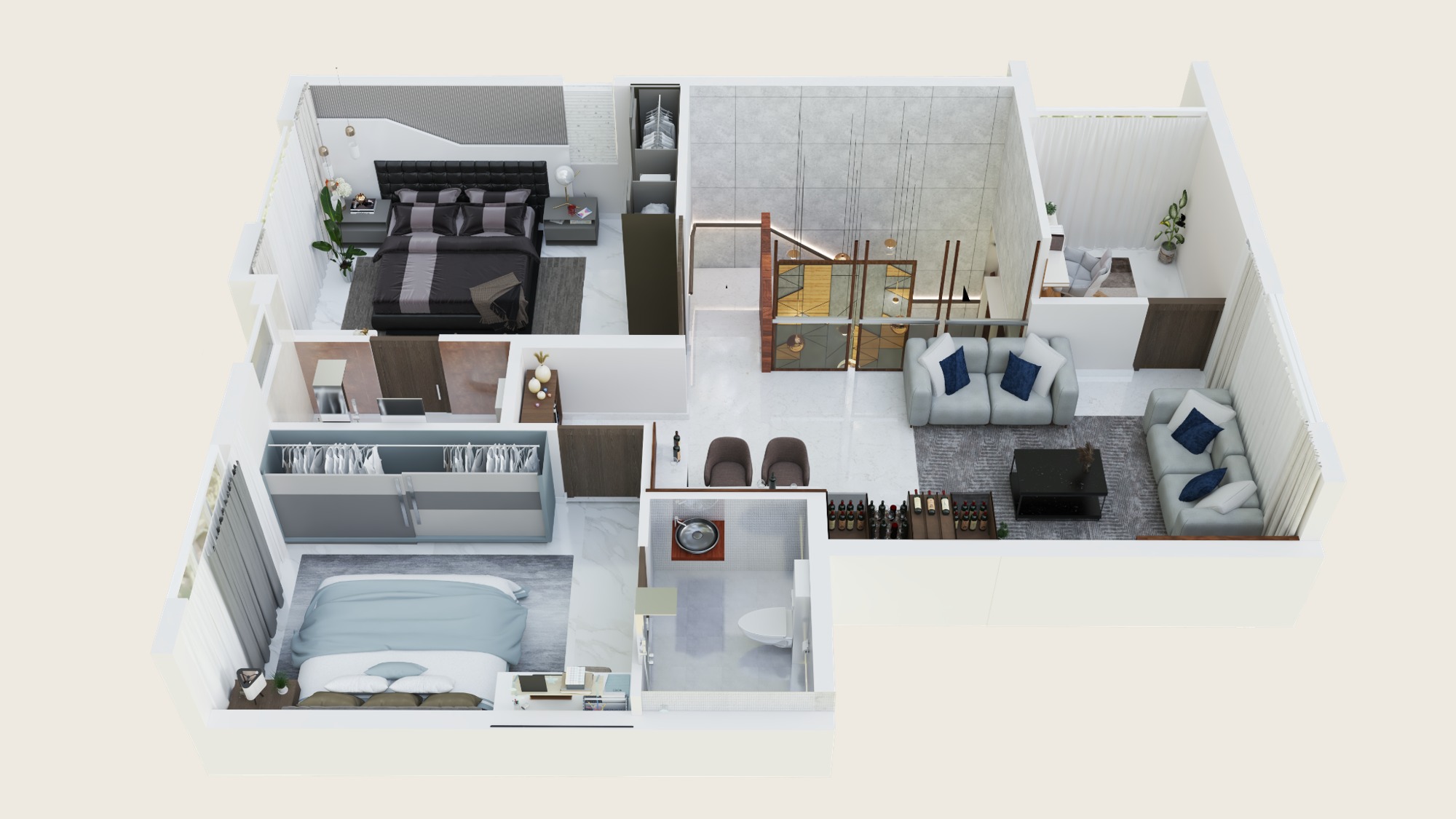 A complete view upstairs — Second-floor 3D plan