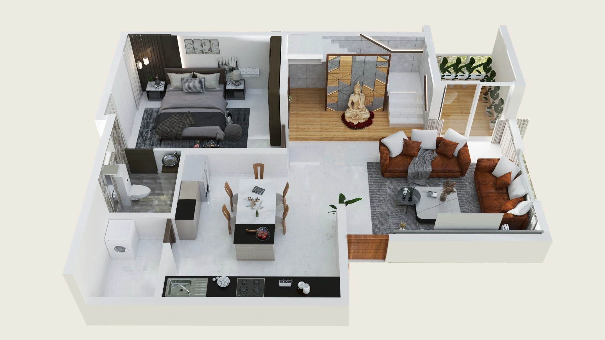 Furnished 3D floor plan
