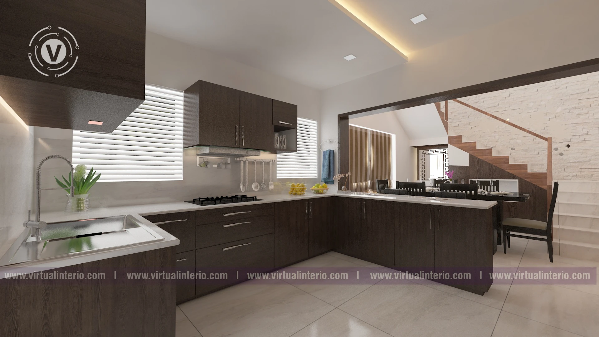 Dark wood kitchen visualization